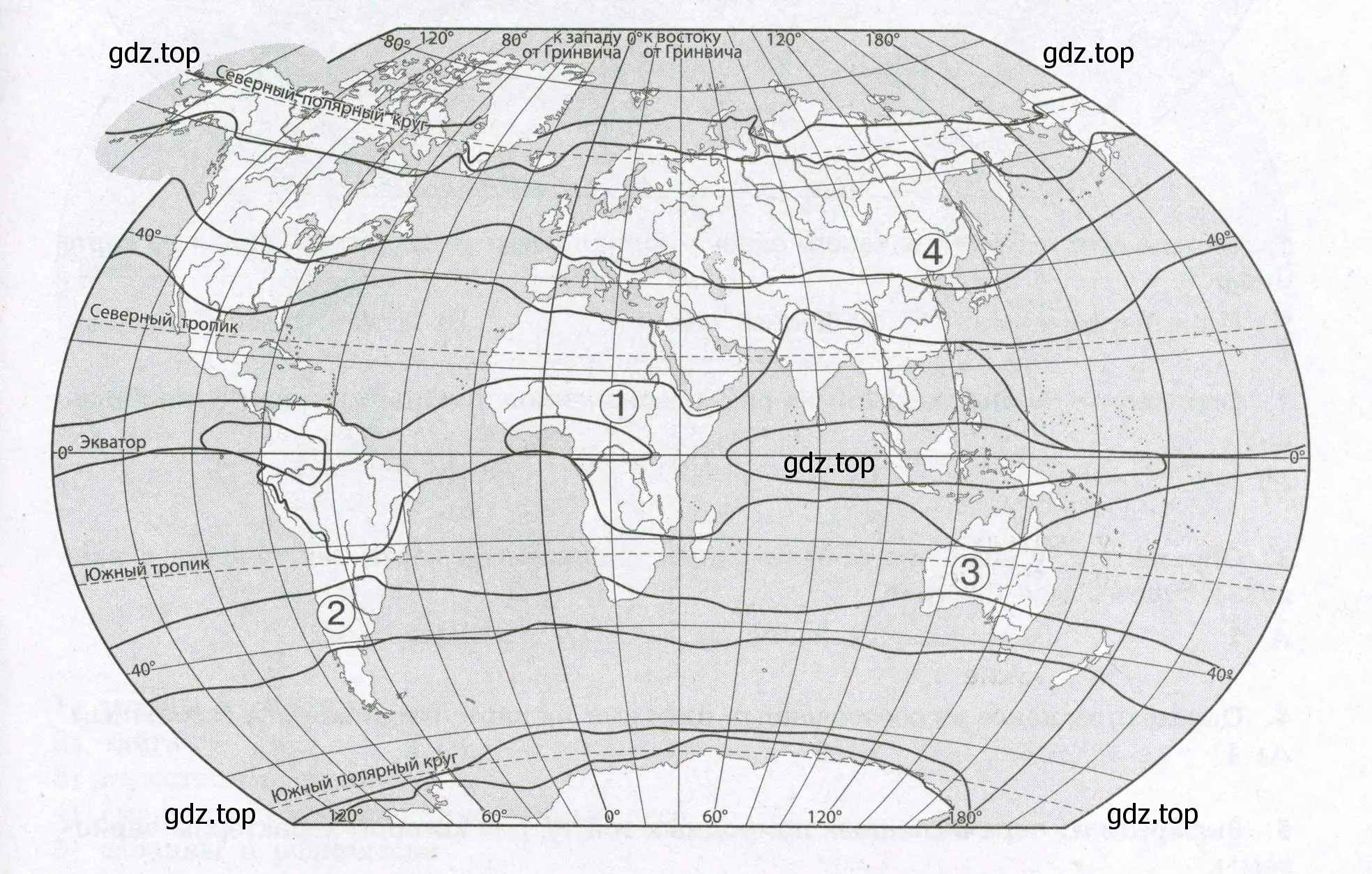Контурная карта климатических поясов мира