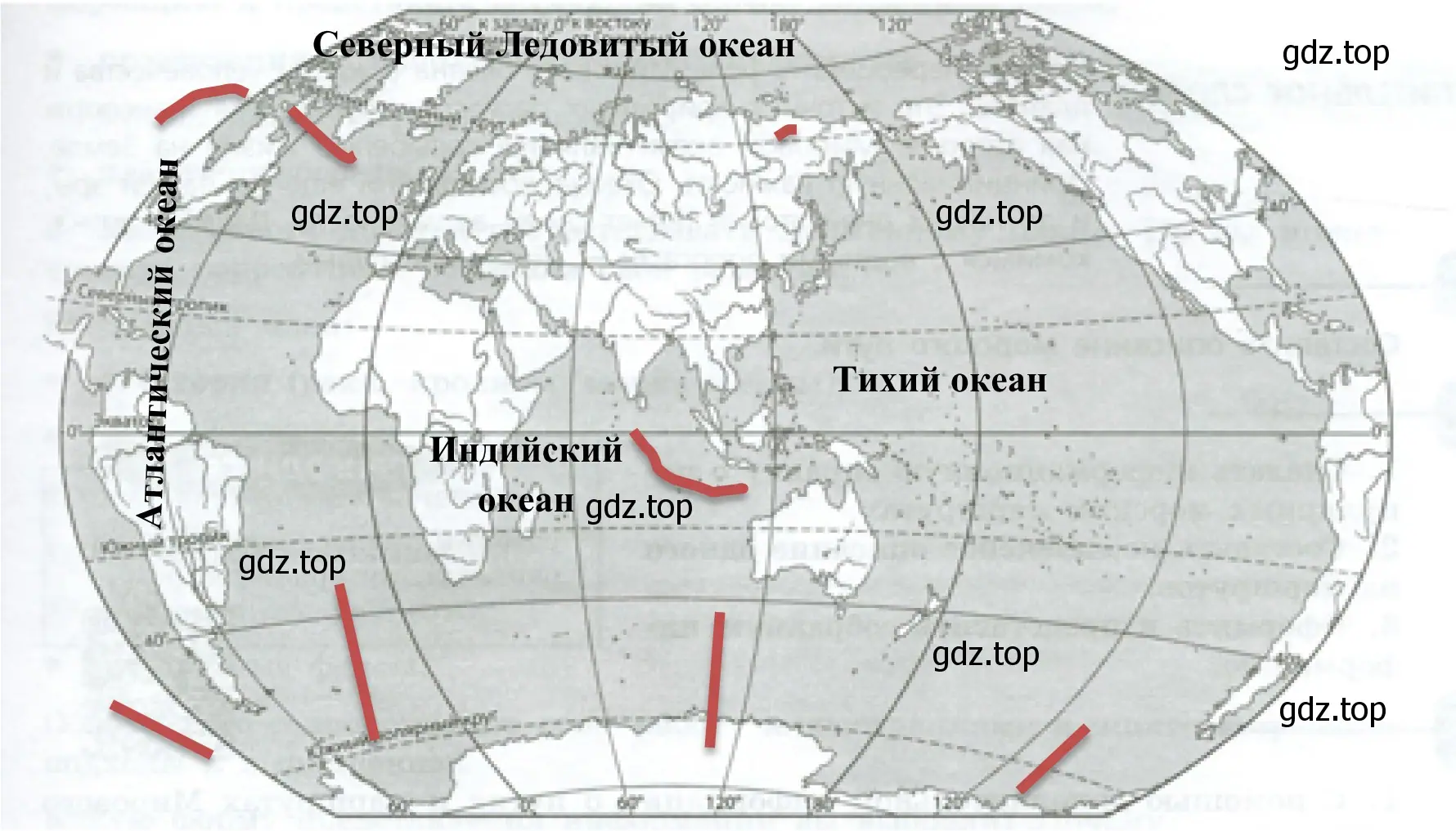 Контурная карта, границы океана