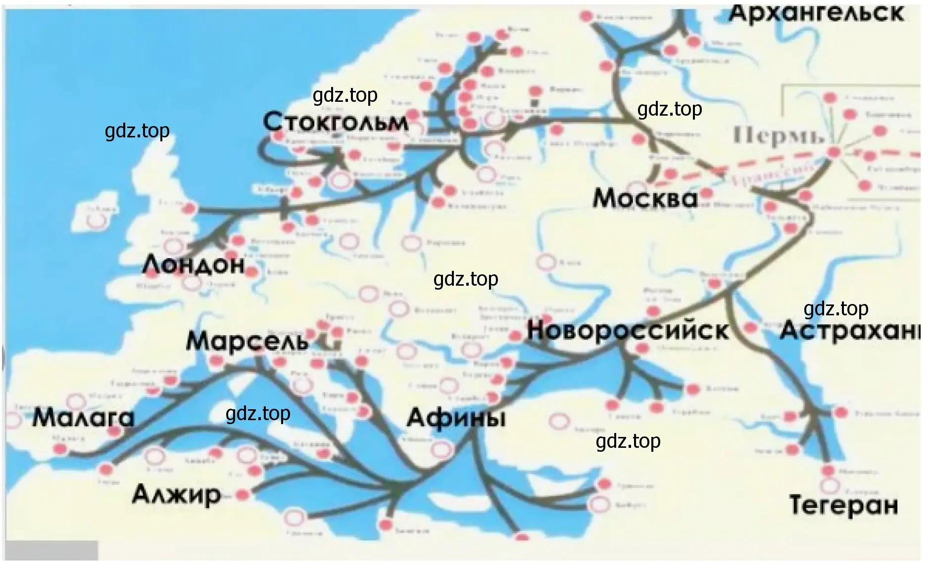 Рисунок 2. Маршрут который можно проплыть из из Москвы - порта пяти морей в одно из них.