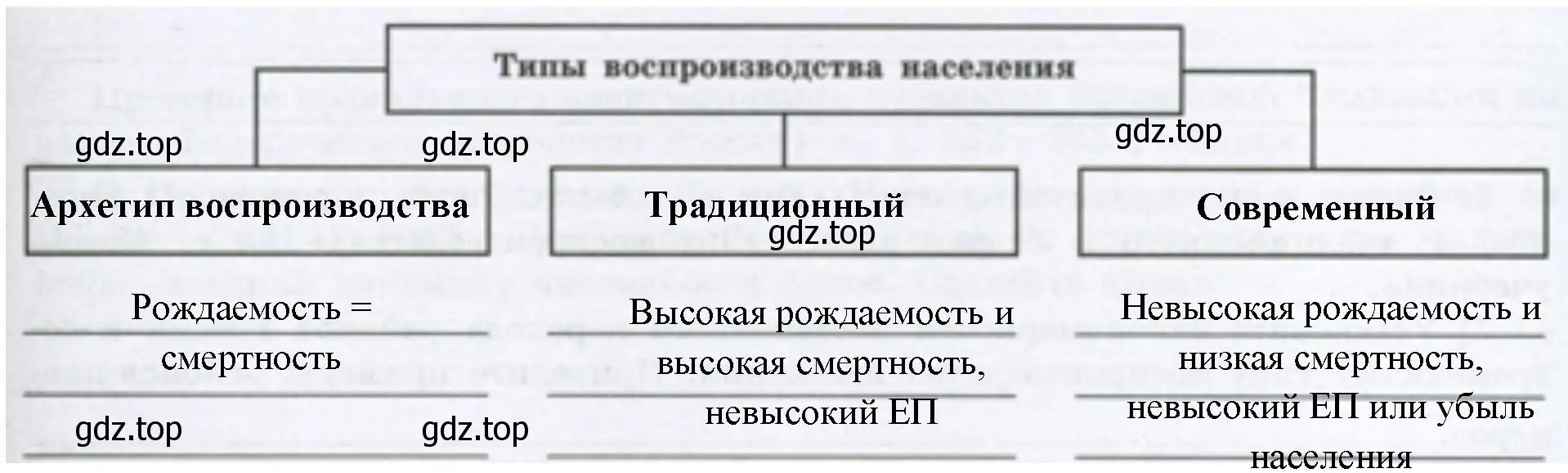 Схема, раскрывающую особенности различных типов воспроизводства населения