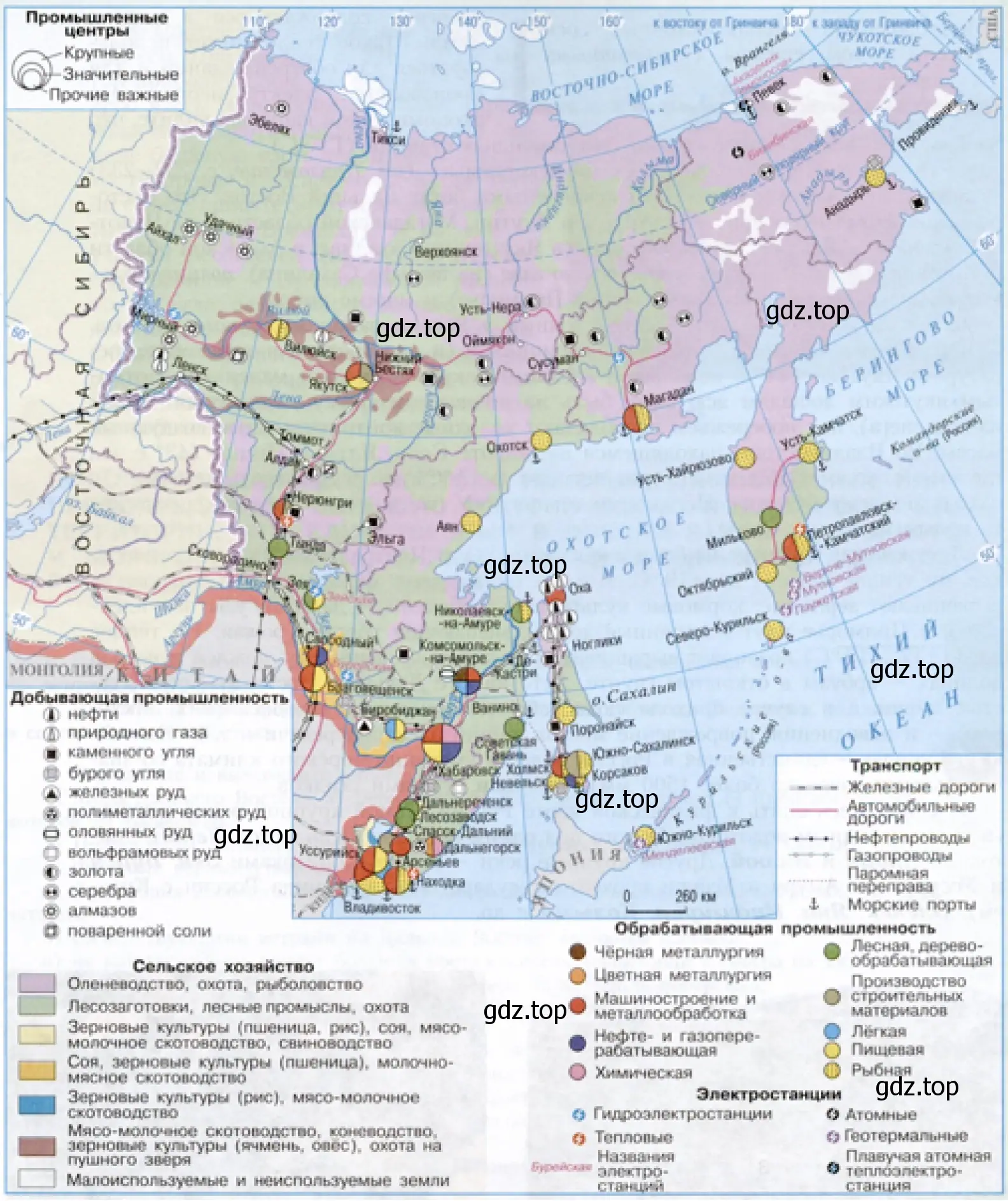 Рисунок. Карта. Основные центры промышленности Дальнего Востока.