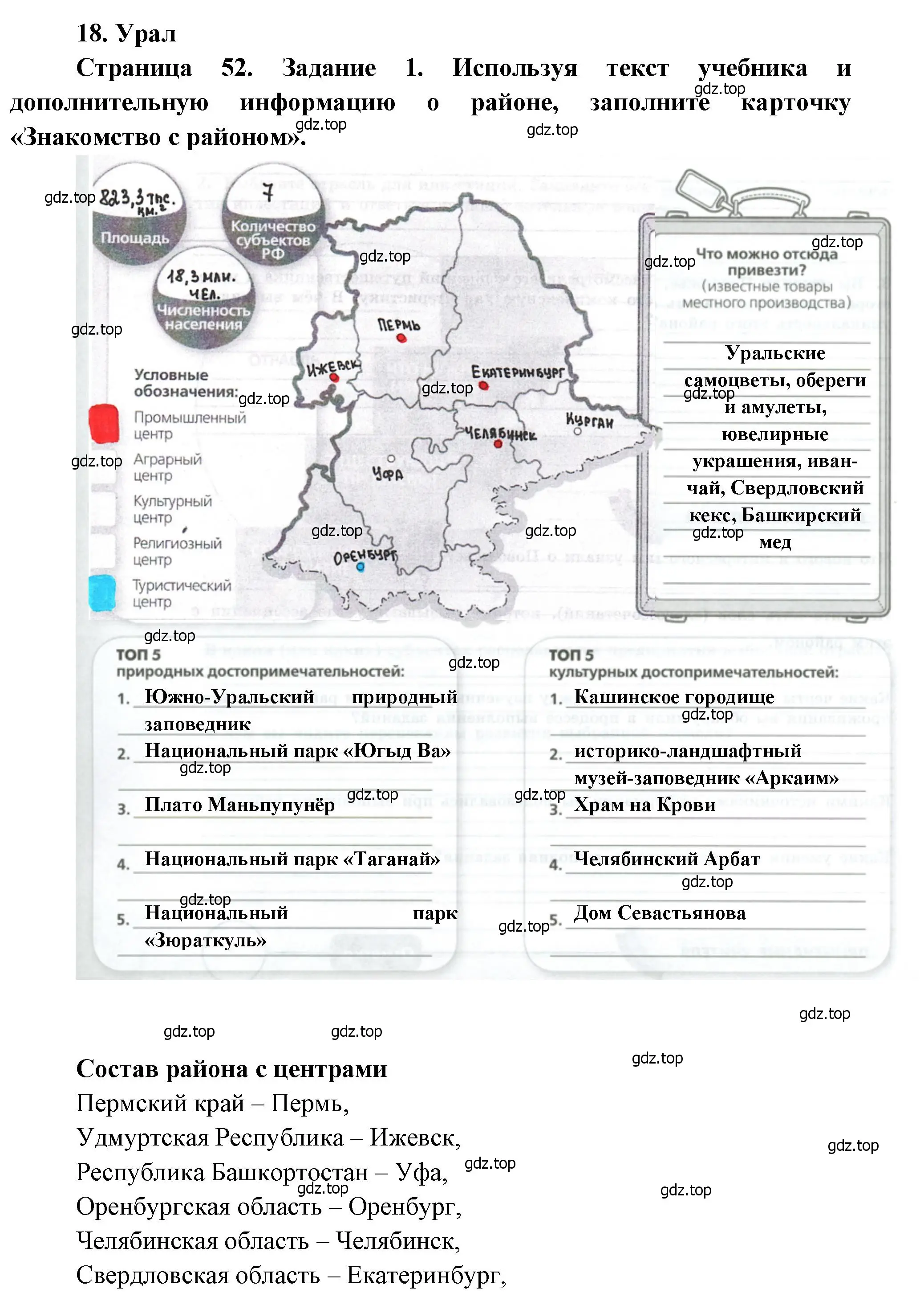 Решение номер 1 (страница 52) гдз по географии 9 класс Дубинина, практические работы