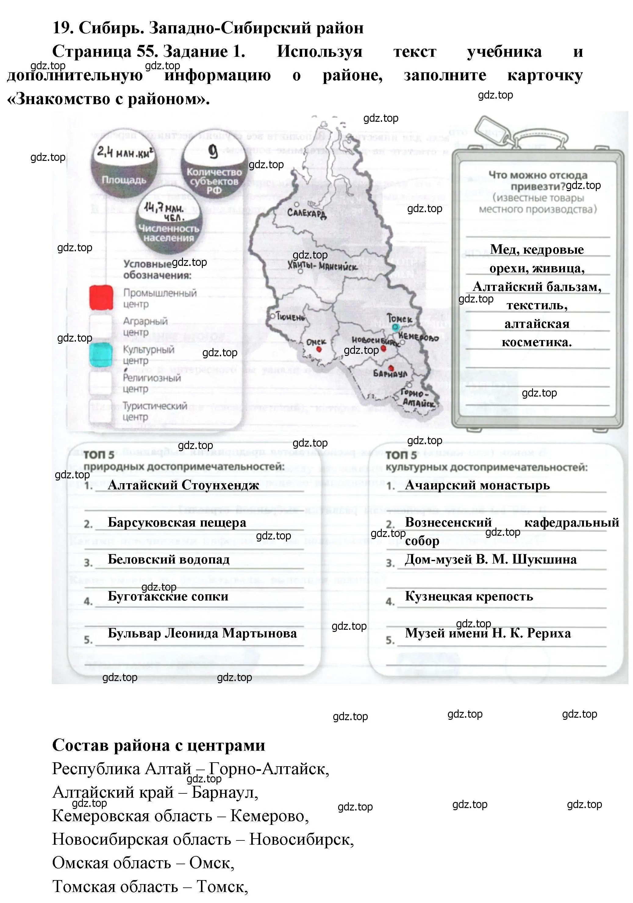 Решение номер 1 (страница 55) гдз по географии 9 класс Дубинина, практические работы