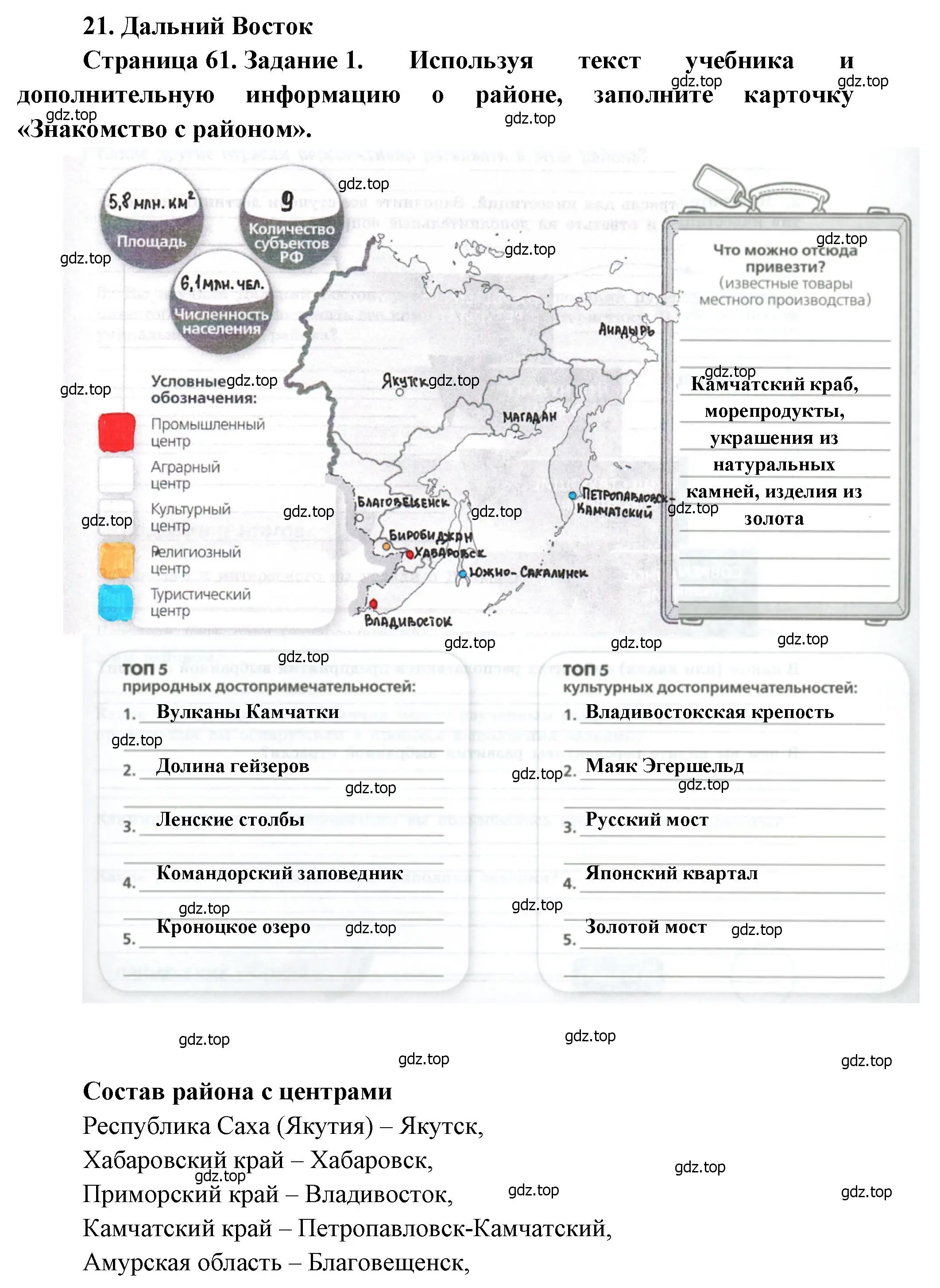 Решение номер 1 (страница 61) гдз по географии 9 класс Дубинина, практические работы