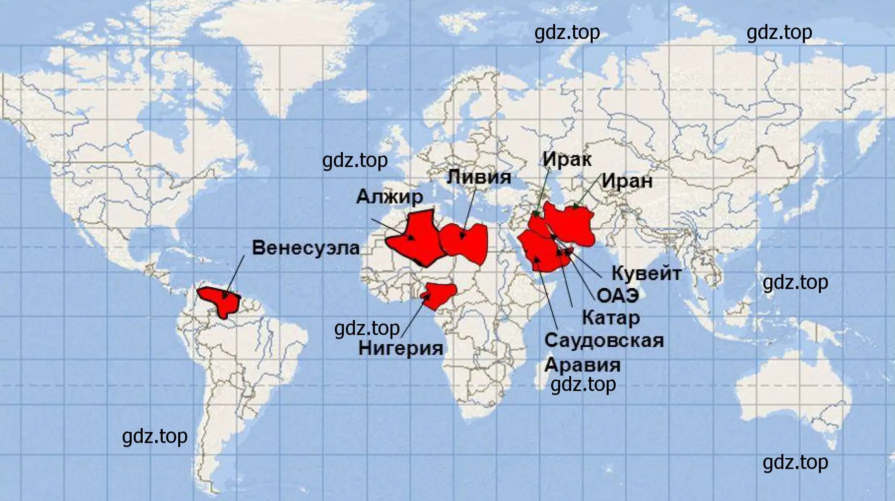 Рисунок 3. Карта. Основные нефтеэкспортирующие страны.