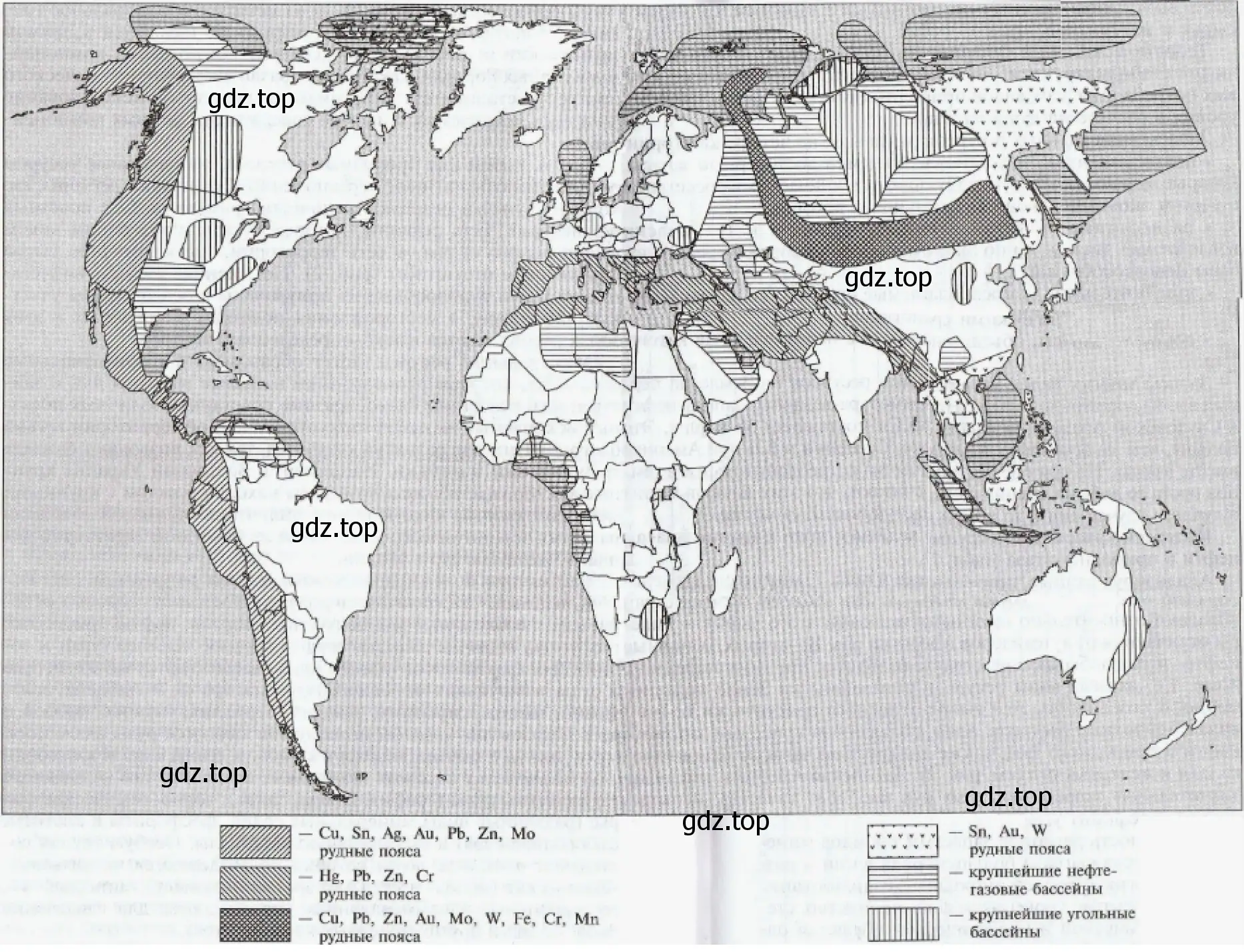Рисунок. Распространение важнейших рудных поясов.