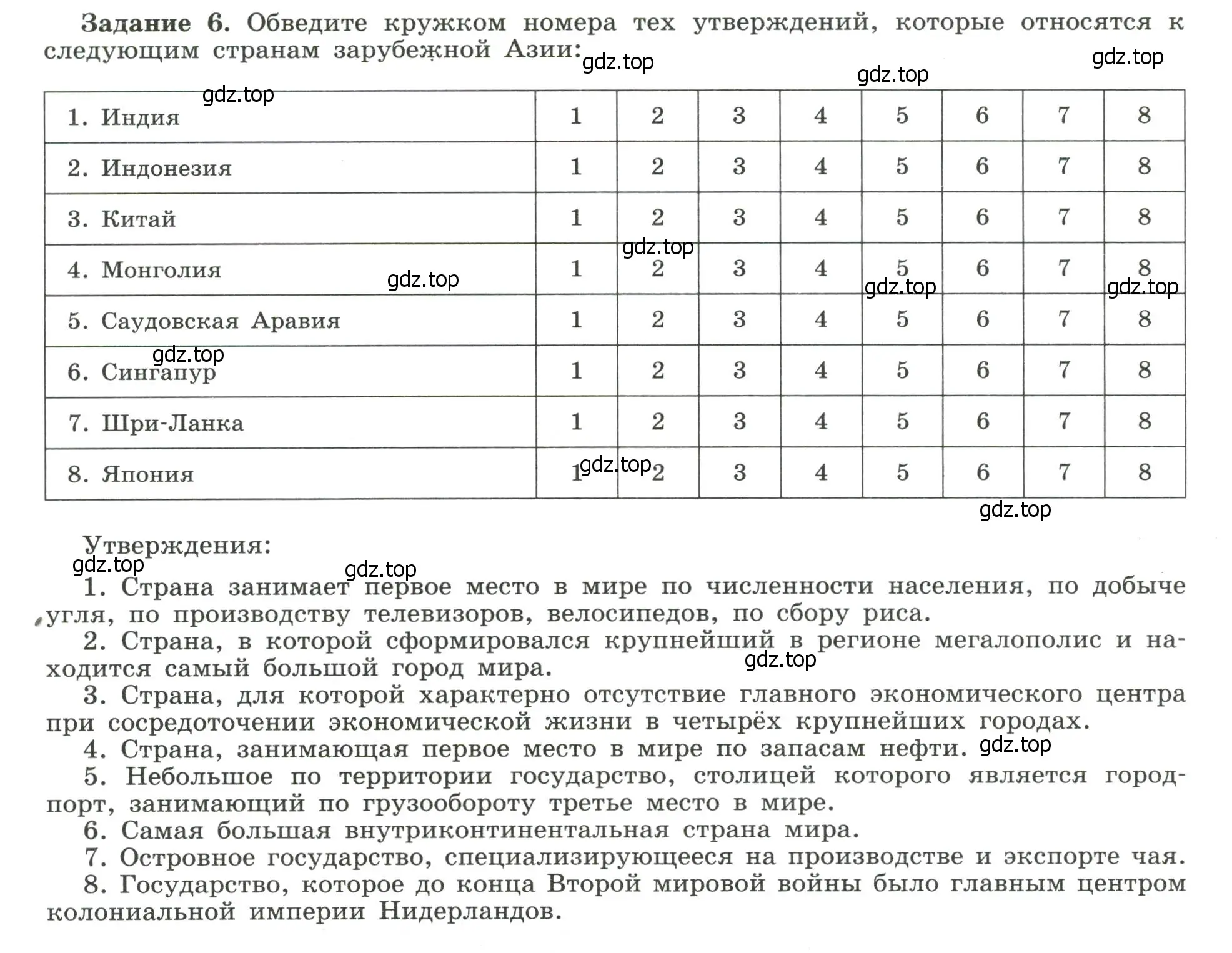 Условие номер 6 (страница 38) гдз по географии 10-11 класс Максаковский, Заяц, рабочая тетрадь