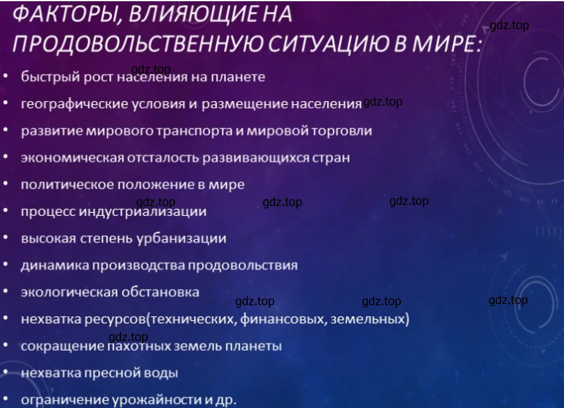 Пример презентации слайд: Факторы, влияющие на продовольственную ситуацию в мире.