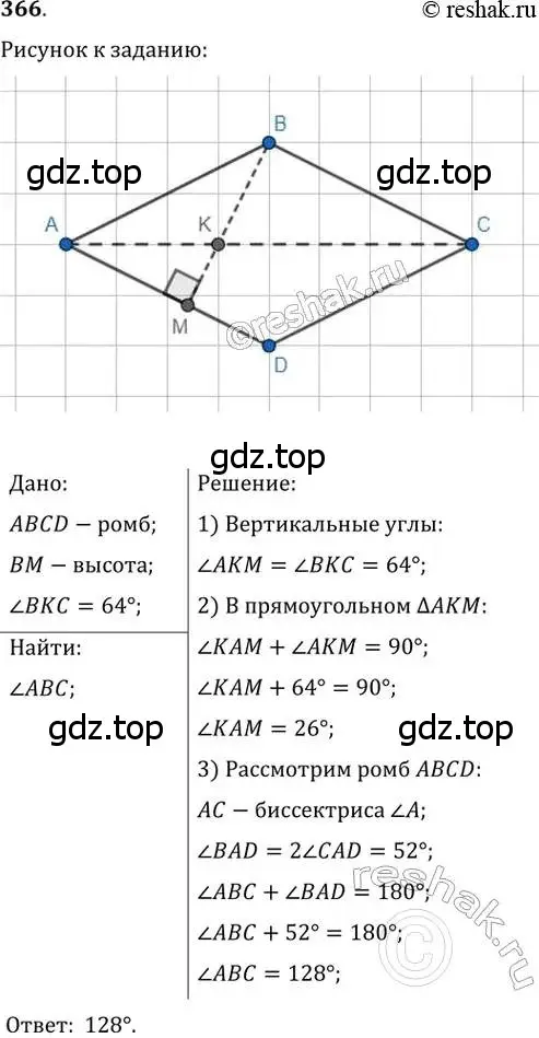 Решение 2. номер 366 (страница 68) гдз по геометрии 8 класс Мерзляк, Полонский, учебник