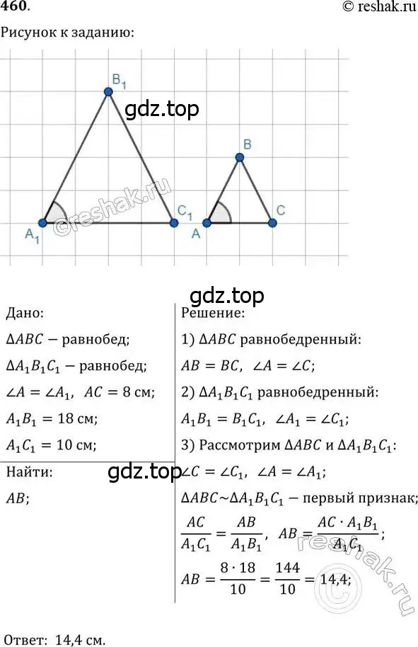 Решение 2. номер 460 (страница 93) гдз по геометрии 8 класс Мерзляк, Полонский, учебник