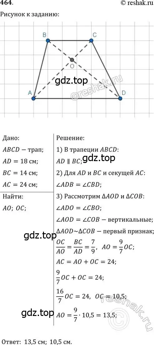 Решение 2. номер 464 (страница 93) гдз по геометрии 8 класс Мерзляк, Полонский, учебник