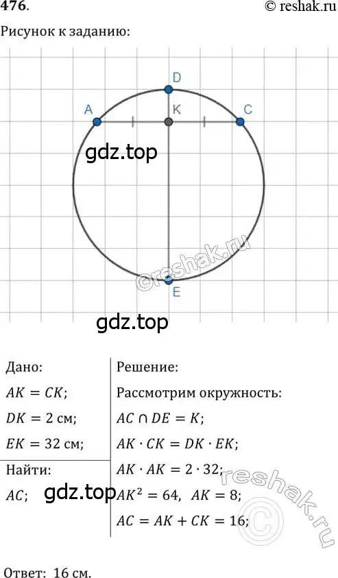 Решение 2. номер 476 (страница 94) гдз по геометрии 8 класс Мерзляк, Полонский, учебник