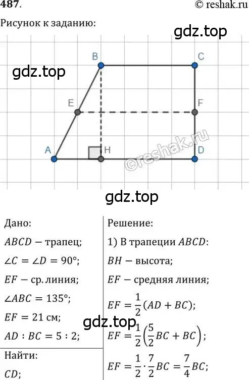 Решение 2. номер 487 (страница 96) гдз по геометрии 8 класс Мерзляк, Полонский, учебник