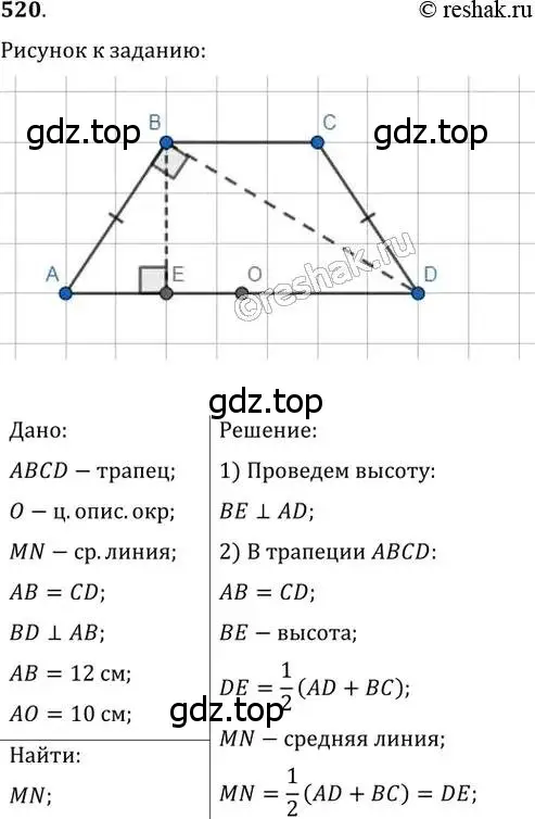 Решение 2. номер 520 (страница 113) гдз по геометрии 8 класс Мерзляк, Полонский, учебник