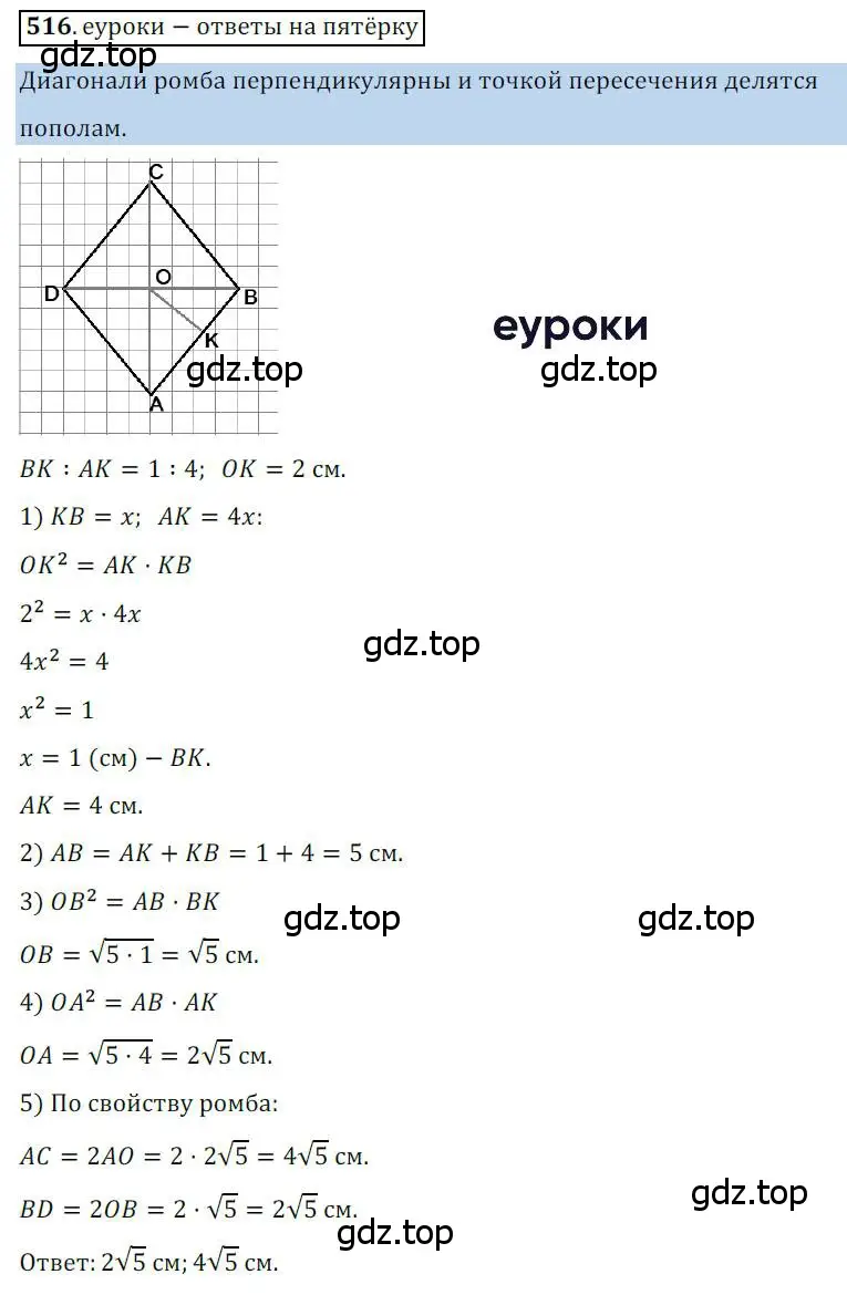 Решение 3. номер 516 (страница 113) гдз по геометрии 8 класс Мерзляк, Полонский, учебник