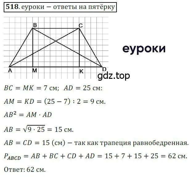 Решение 3. номер 518 (страница 113) гдз по геометрии 8 класс Мерзляк, Полонский, учебник