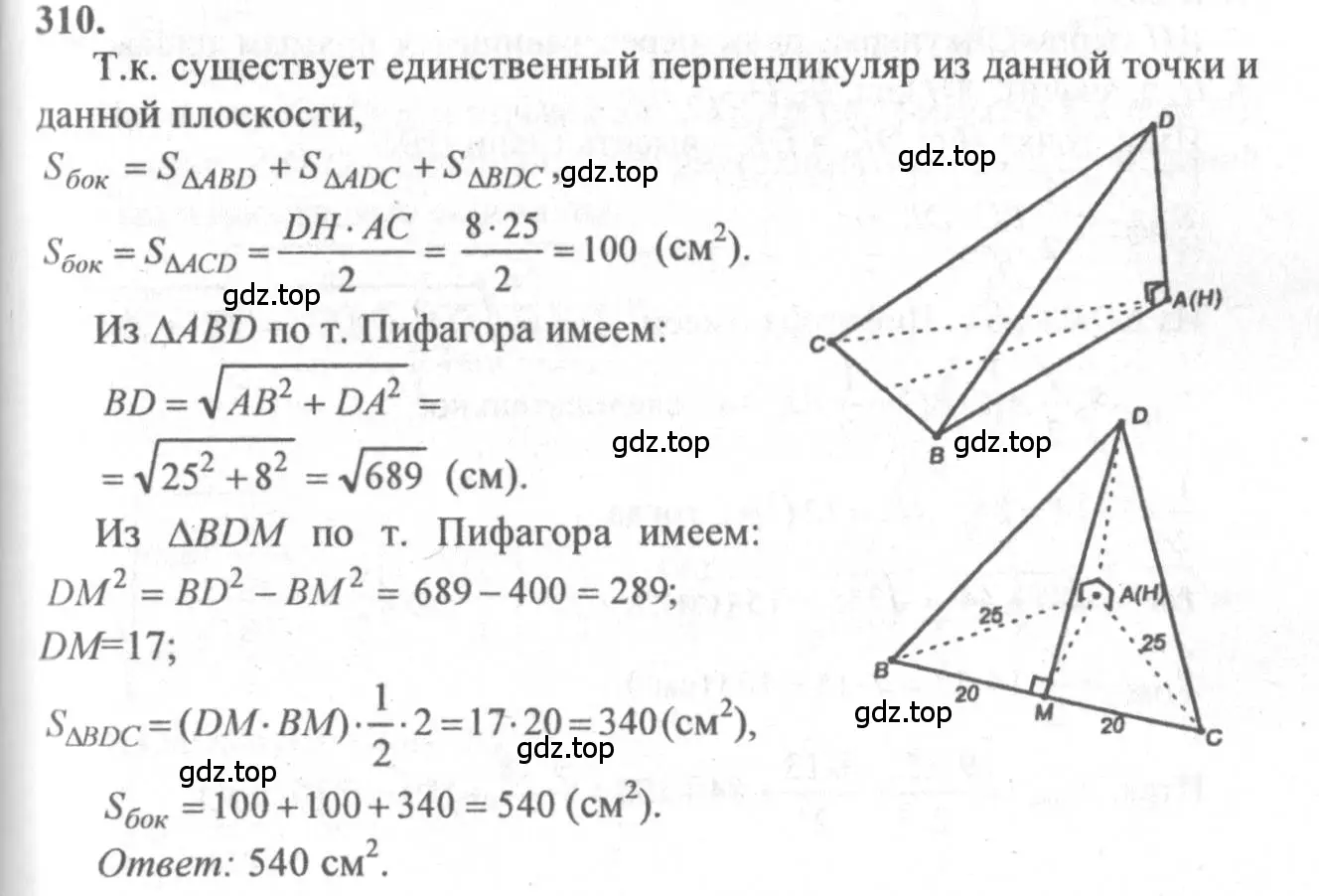 Решение 3. номер 310 (страница 88) гдз по геометрии 10-11 класс Атанасян, Бутузов, учебник