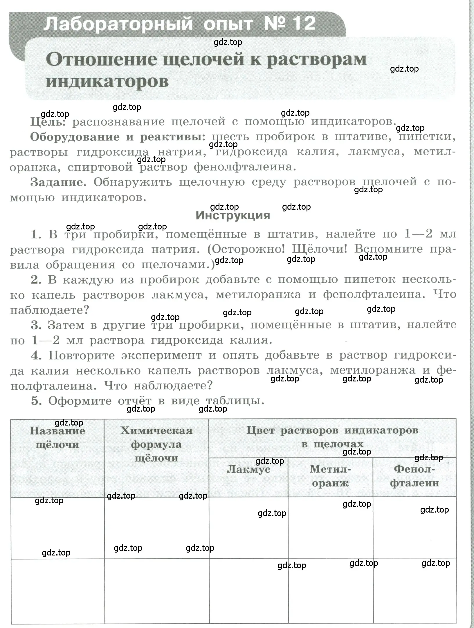 Условие номер Лабораторный опыт № 12 (страница 31) гдз по химии 7 класс Габриелян, Аксенова, тетрадь для лабораторных и практических работ