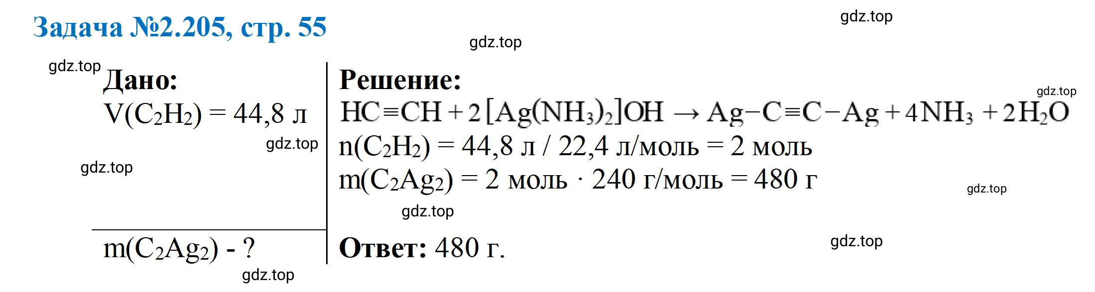 Решение номер 205 (страница 55) гдз по химии 10-11 класс Ерёмин, Дроздов, задачник