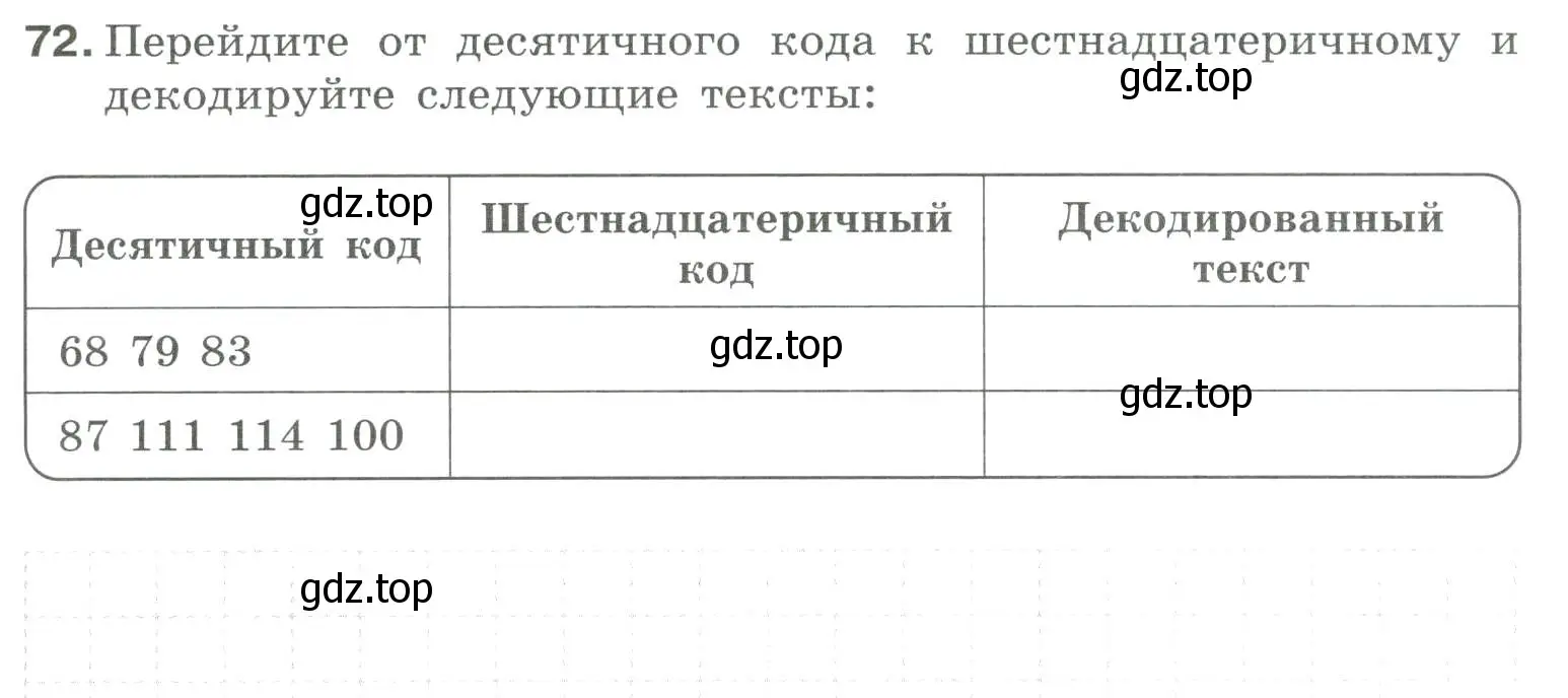 Условие номер 72 (страница 45) гдз по информатике 8 класс Босова, Босова, рабочая тетрадь 1 часть