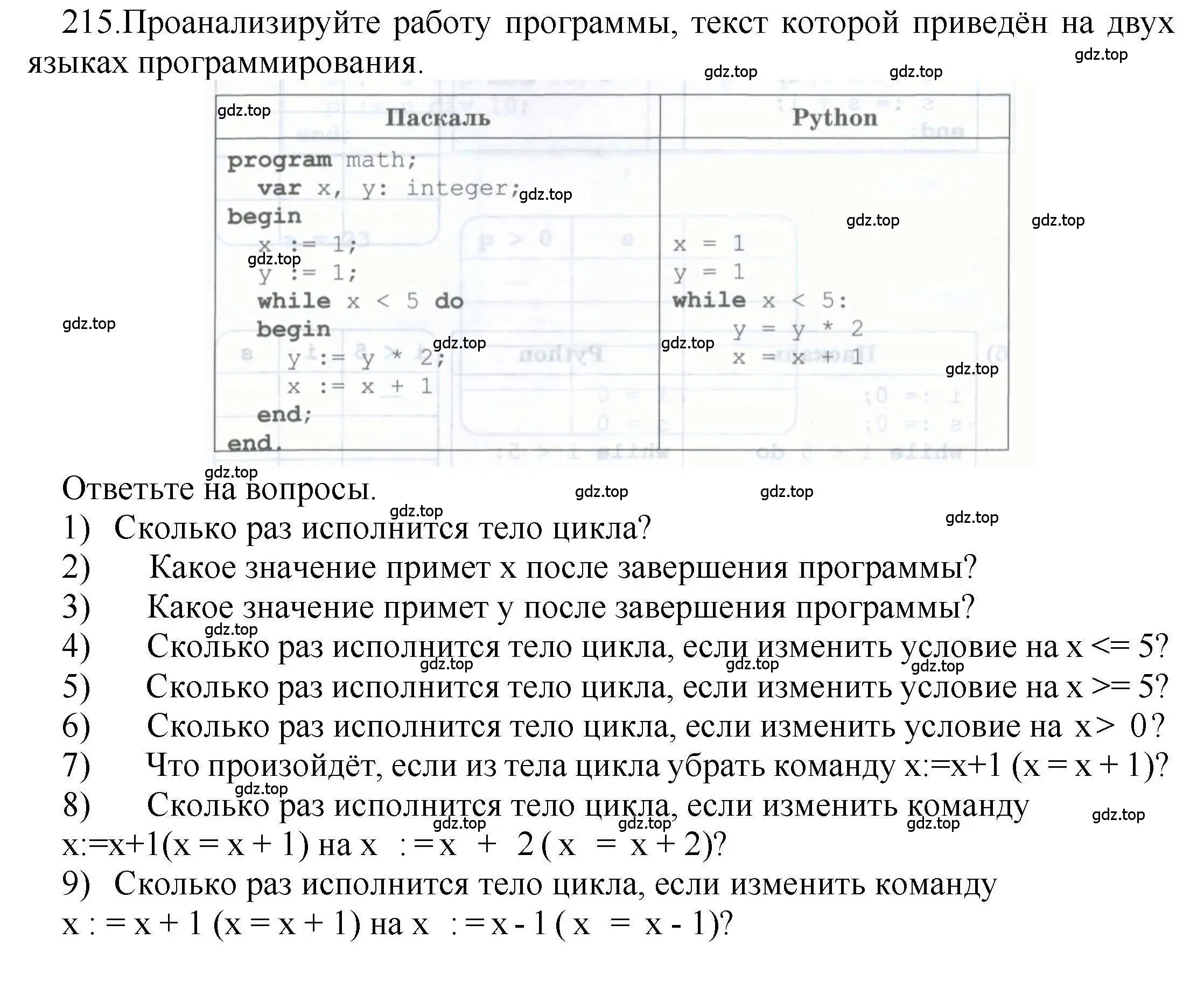 Решение номер 215 (страница 73) гдз по информатике 8 класс Босова, Босова, рабочая тетрадь 2 часть