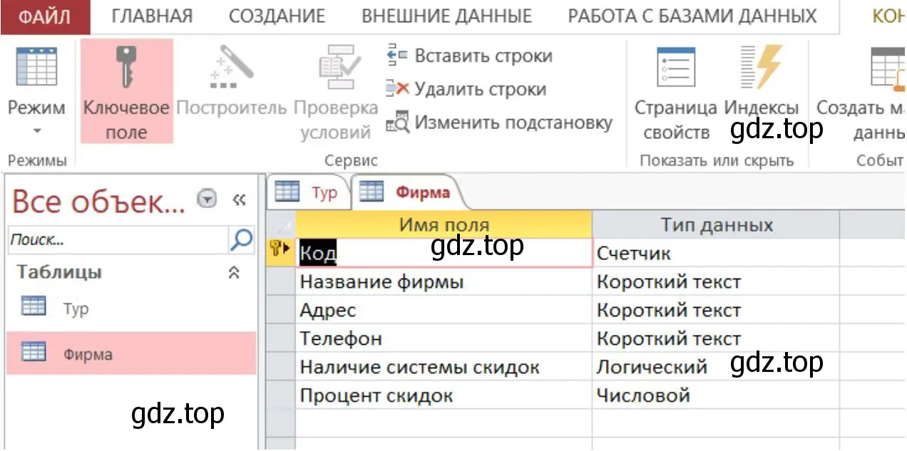 Создать запрос для отображения информации о фирмах (название, адрес телефон), предлагающих пляжный отдых. Создать на его основе отчёт