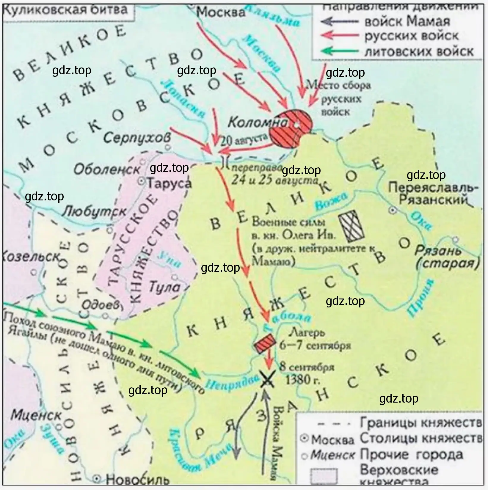 Путь русского войска к месту решающей битвы с ордынцами (на Куликово поле)