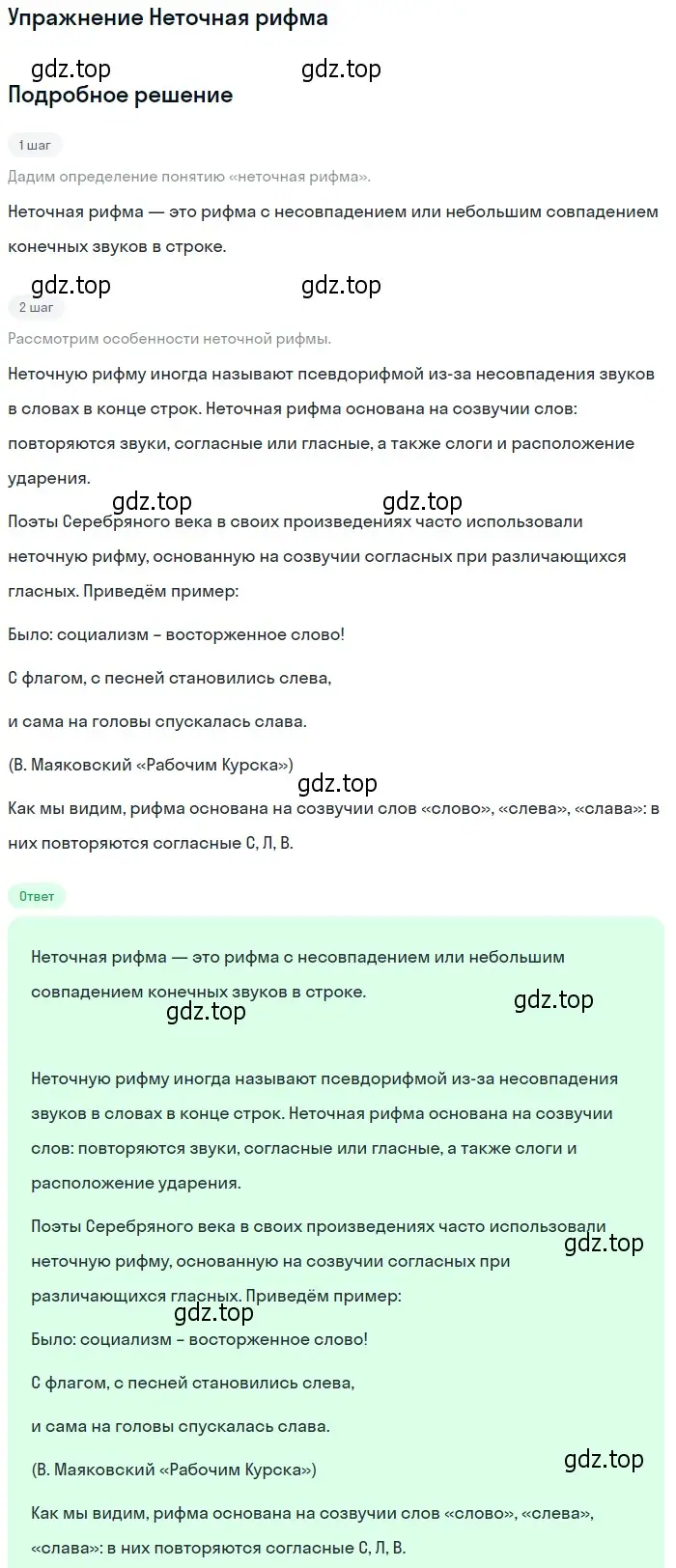 Решение  Неточная рифма (страница 293) гдз по литературе 11 класс Коровин, Вершинина, учебник 1 часть