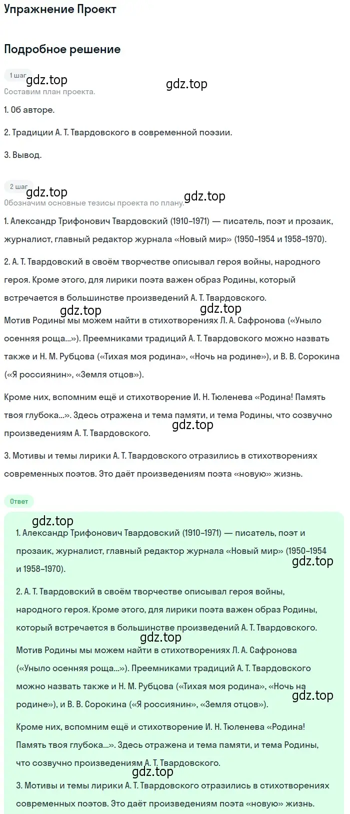 Решение  Проект (страница 249) гдз по литературе 11 класс Михайлов, Шайтанов, учебник 2 часть