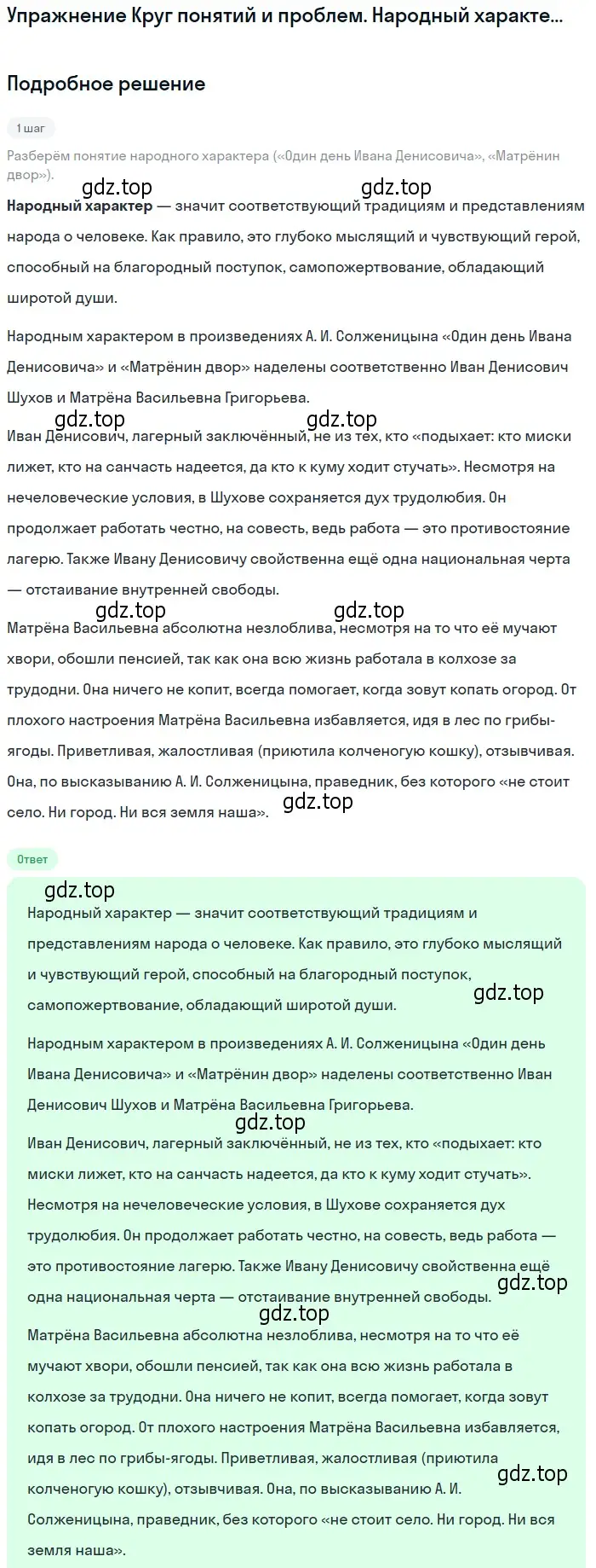 Решение  Народный характер («Один день... (страница 299) гдз по литературе 11 класс Михайлов, Шайтанов, учебник 2 часть