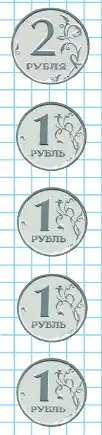 У Оли было 5 монет. Она истратила 3 р. Сколько рублей осталось у Оли? Сколько монет у неё могло остаться?