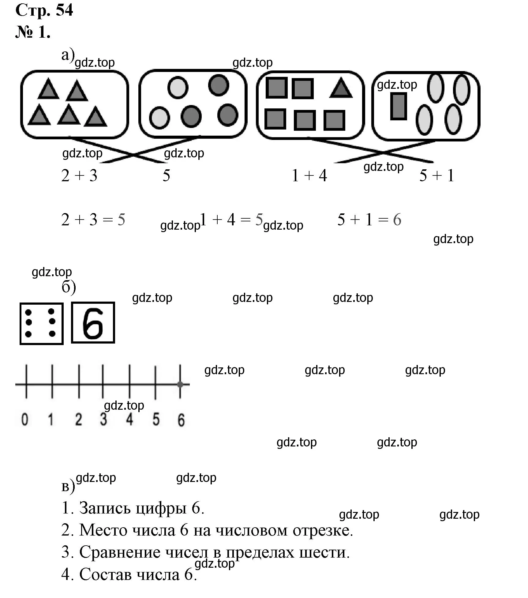 Решение номер 1 (страница 54) гдз по математике 1 класс Петерсон, рабочая тетрадь 1 часть