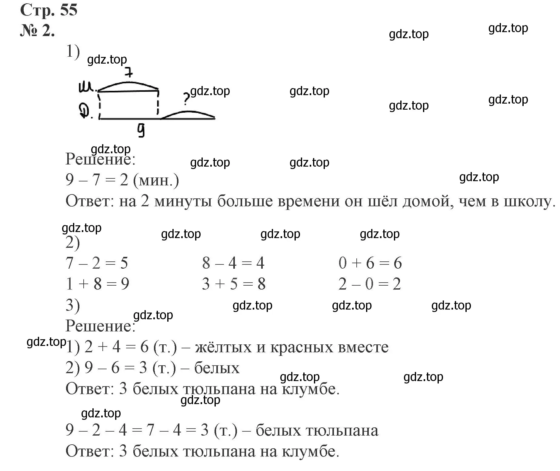 Решение номер 2 (страница 55) гдз по математике 1 класс Петерсон, рабочая тетрадь 2 часть