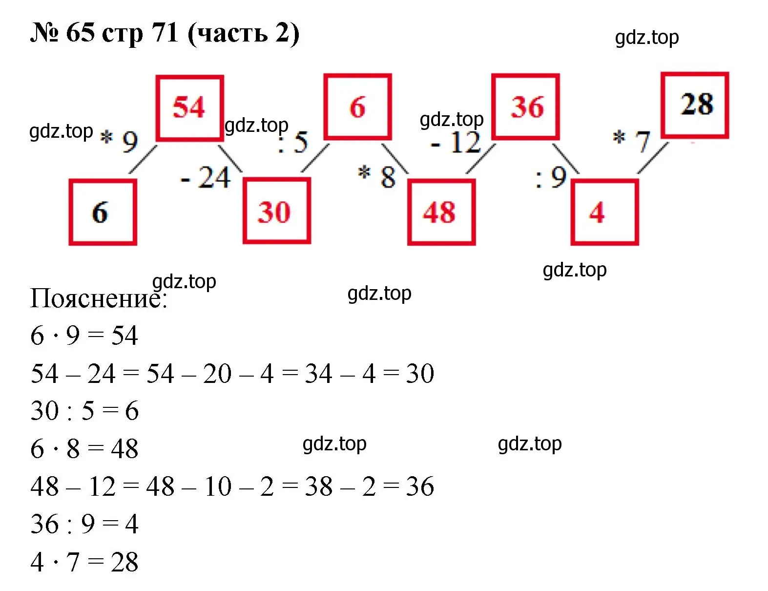 Решение номер 65 (страница 71) гдз по математике 2 класс Моро, Волкова, рабочая тетрадь 2 часть