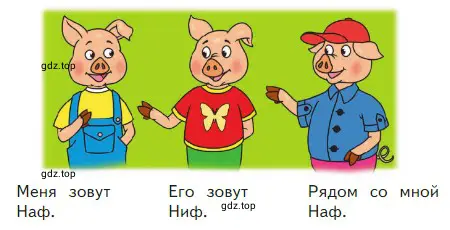 Определи, кто из поросят Ниф, кто Наф, а кто Нуф на самом деле, если все записи под их рисунками неверные.