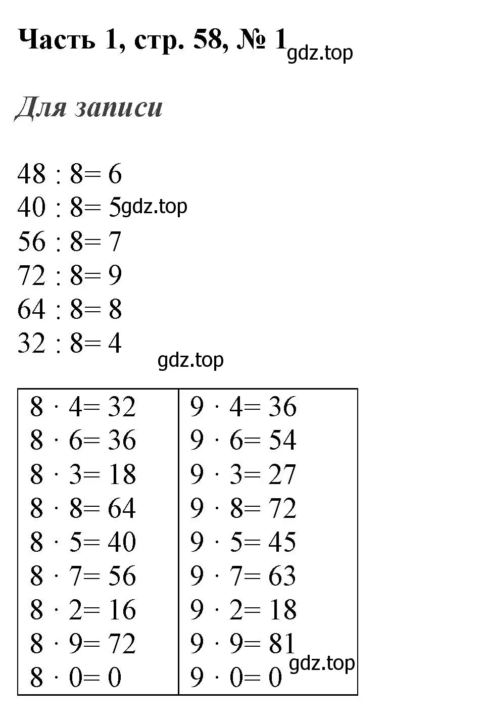 Решение номер 1 (страница 58) гдз по математике 3 класс Моро, Бантова, учебник 1 часть