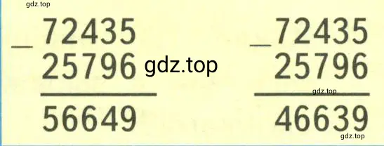 Укажи правильно вычисленную разность чисел 72435 и 25796..