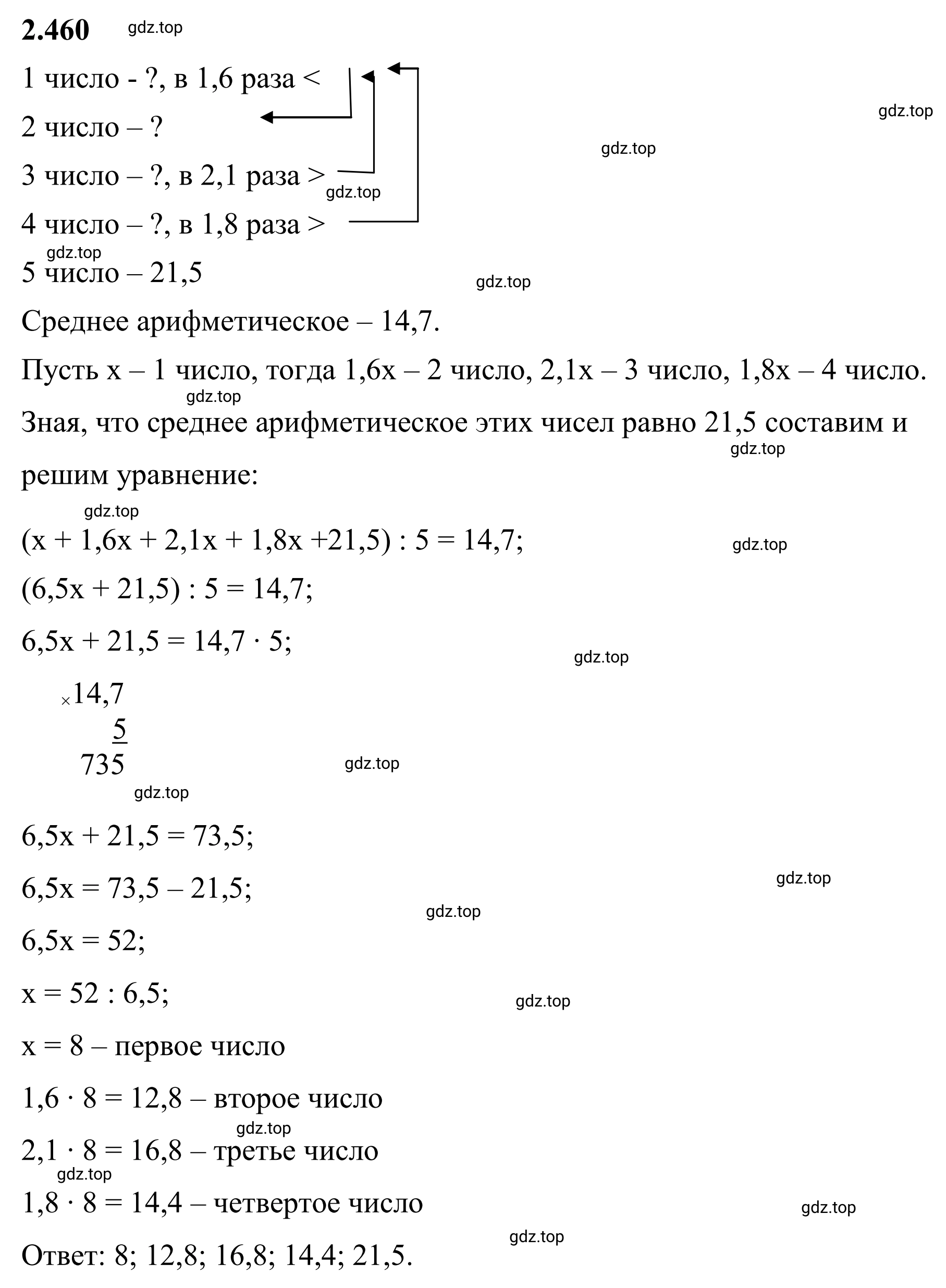 Решение 3. номер 2.460 (страница 105) гдз по математике 6 класс Виленкин, Жохов, учебник 1 часть