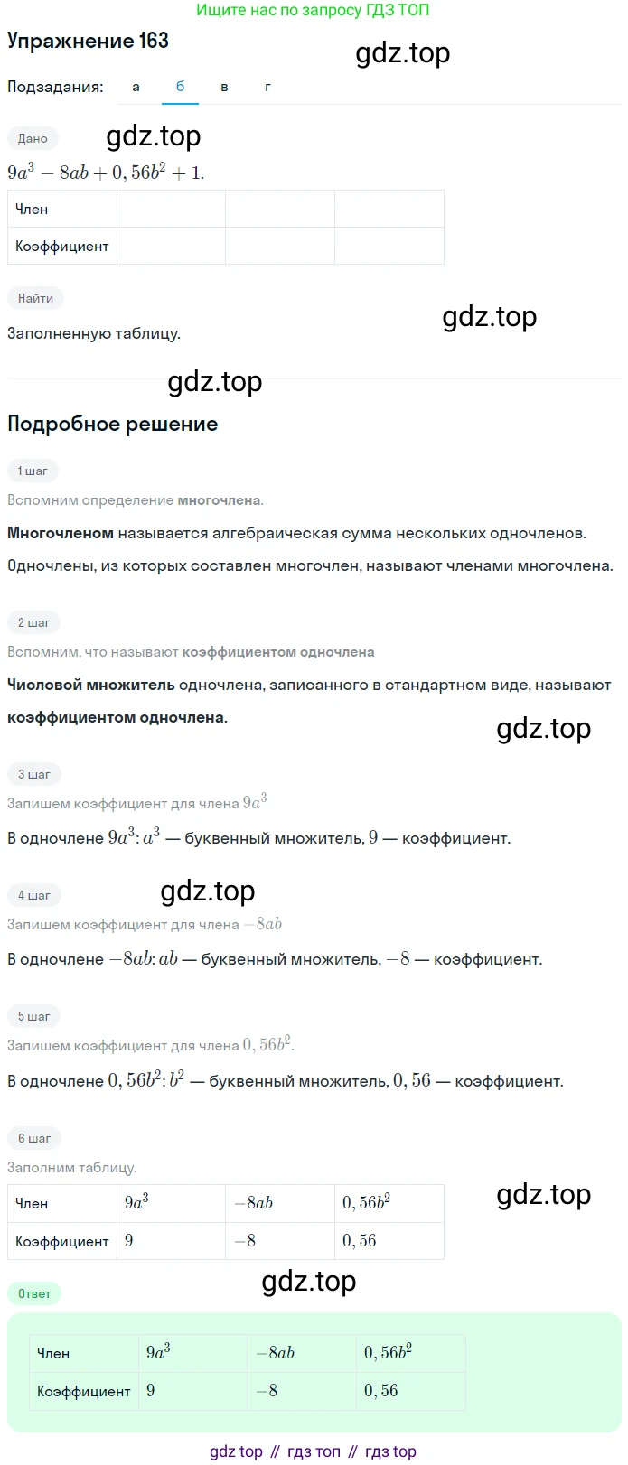 ГДЗ Алгебра, 7 класс рабочая тетрадь, авторы: Минаева Светлана Станиславовна, Рослова Лариса Олеговна, издательство Просвещение, Москва, 2018 - 2022, голубого цвета, страница 76, номер 163, Решение (продолжение 2)