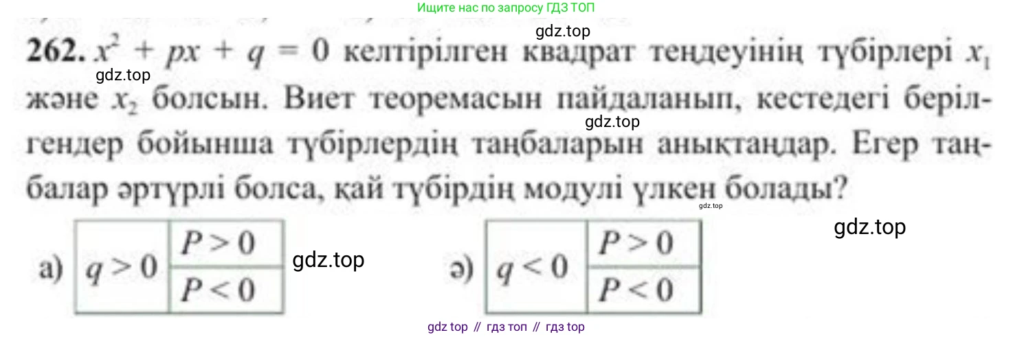 ГДЗ Алгебра, 8 класс Учебник, авторы: Солтан Генадий Николаевич, Солтан Алла Евгеньевна, Жумадилова Аманбала Жумадиловна, издательство Кокшетау, Алматы, 2018, страница 75, номер 262, Условия КЗ
