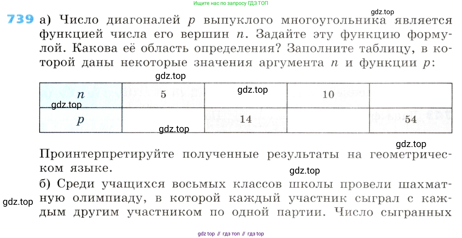 ГДЗ Алгебра, 8 класс Учебник, авторы: Дорофеев Георгий Владимирович, Суворова Светлана Борисовна, Бунимович Евгений Абрамович, Кузнецова Людмила Викторовна, Минаева Светлана Станиславовна, Рослова Лариса Олеговна, издательство Просвещение, Москва, 2019 - 2022, белого цвета, страница 239, номер 739, Условие