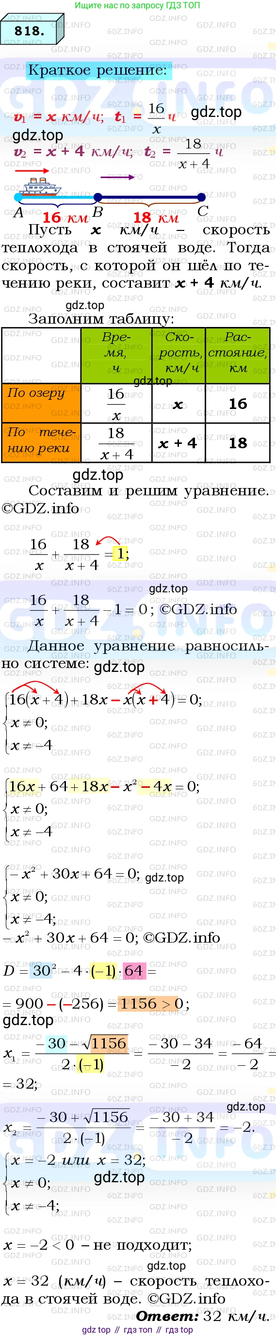ГДЗ Алгебра, 8 класс Учебник, авторы: Мерзляк Аркадий Григорьевич, Полонский Виталий Борисович, Якир Михаил Семёнович, издательство Просвещение, Москва, 2018 - 2022, розового цвета, страница 201, номер 818, Решение 3
