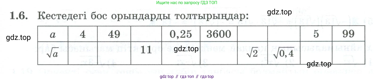 ГДЗ Алгебра, 8 класс Учебник, авторы: Шыныбеков Абдухали Насырович, Шыныбеков Данияр Абдухалиевич, Жумабаев Ринат Нурланович, издательство Атамұра, Алматы, 2018, страница 21, номер 1.6, Условие (кз)