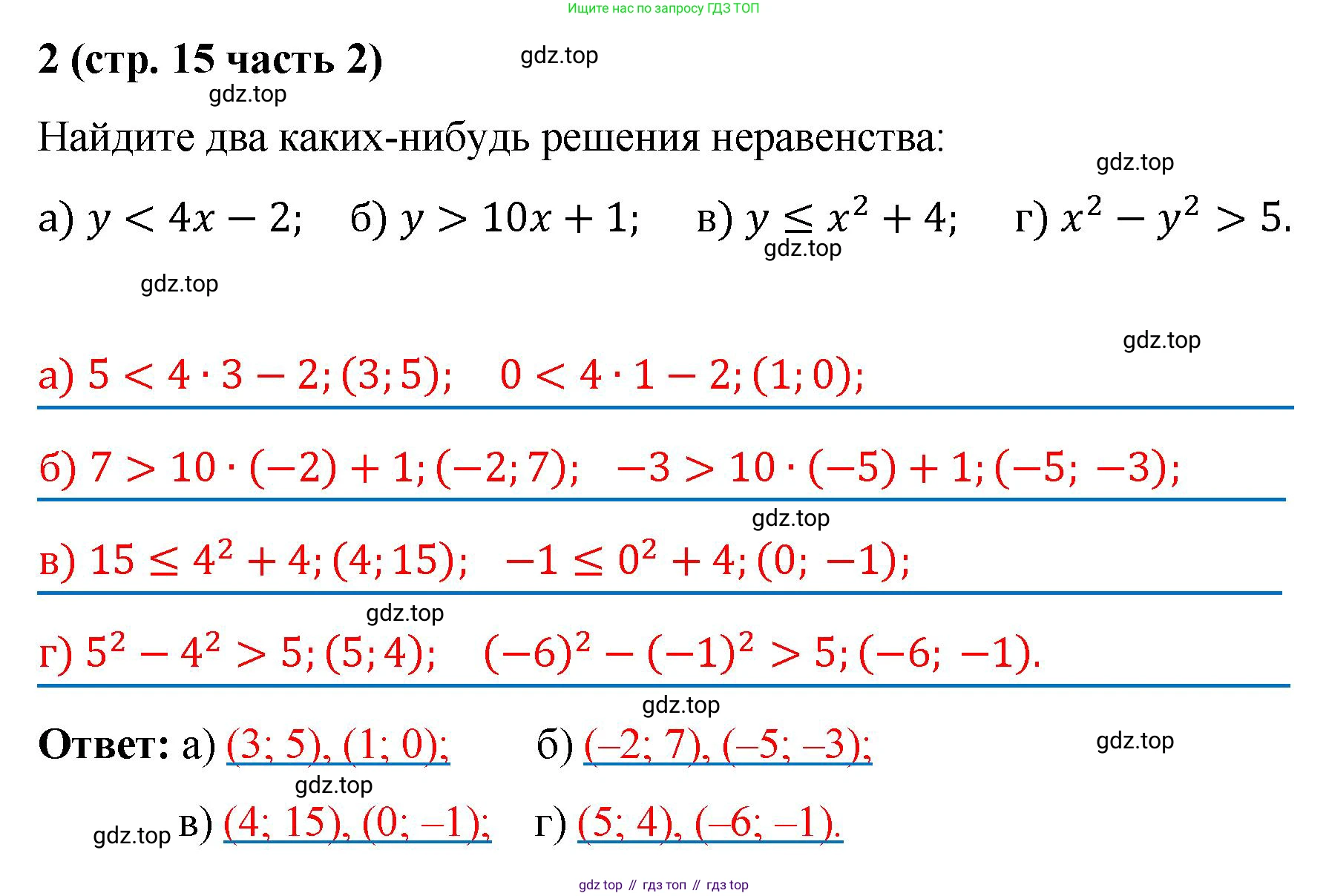 ГДЗ Алгебра, 9 класс рабочая тетрадь, авторы: Крайнева Лариса Борисовна, Миндюк Нора Григорьевна, Шлыкова Инга Соломоновна, издательство Просвещение, Москва, 2024, белого цвета, Часть 2, страница 15, номер 2, Решение