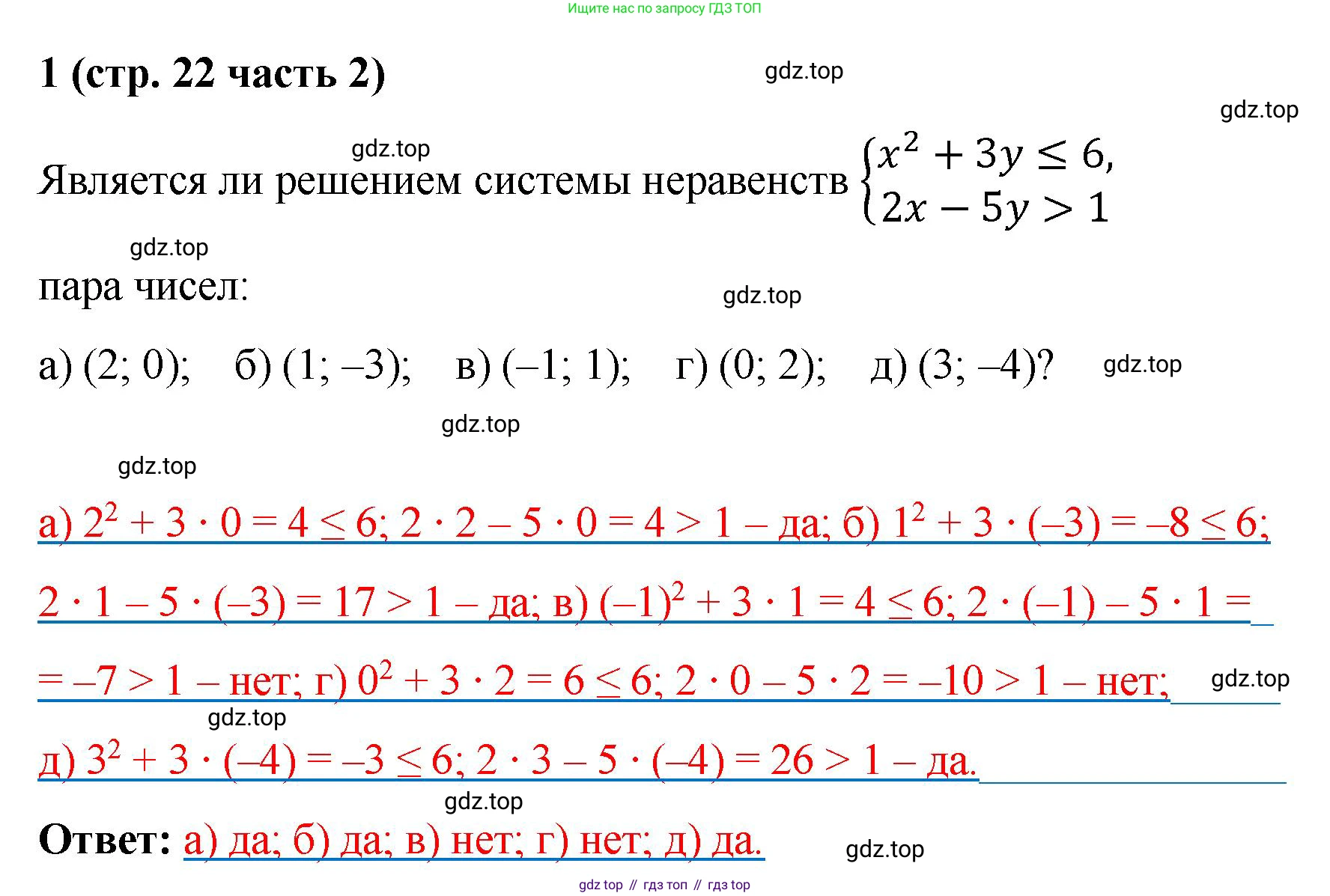 ГДЗ Алгебра, 9 класс рабочая тетрадь, авторы: Крайнева Лариса Борисовна, Миндюк Нора Григорьевна, Шлыкова Инга Соломоновна, издательство Просвещение, Москва, 2024, белого цвета, Часть 2, страница 22, номер 1, Решение