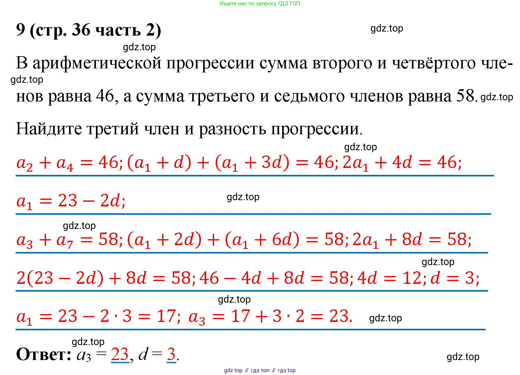 ГДЗ Алгебра, 9 класс рабочая тетрадь, авторы: Крайнева Лариса Борисовна, Миндюк Нора Григорьевна, Шлыкова Инга Соломоновна, издательство Просвещение, Москва, 2024, белого цвета, Часть 2, страница 36, номер 9, Решение