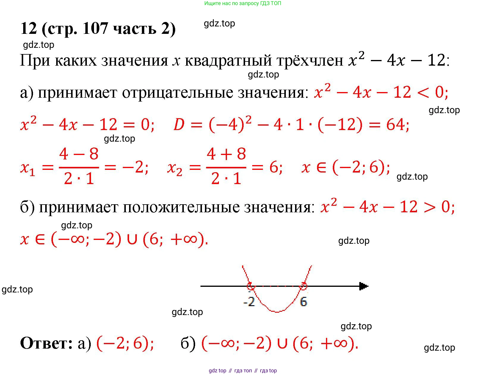 ГДЗ Алгебра, 9 класс рабочая тетрадь, авторы: Крайнева Лариса Борисовна, Миндюк Нора Григорьевна, Шлыкова Инга Соломоновна, издательство Просвещение, Москва, 2024, белого цвета, Часть 2, страница 107, номер 12, Решение