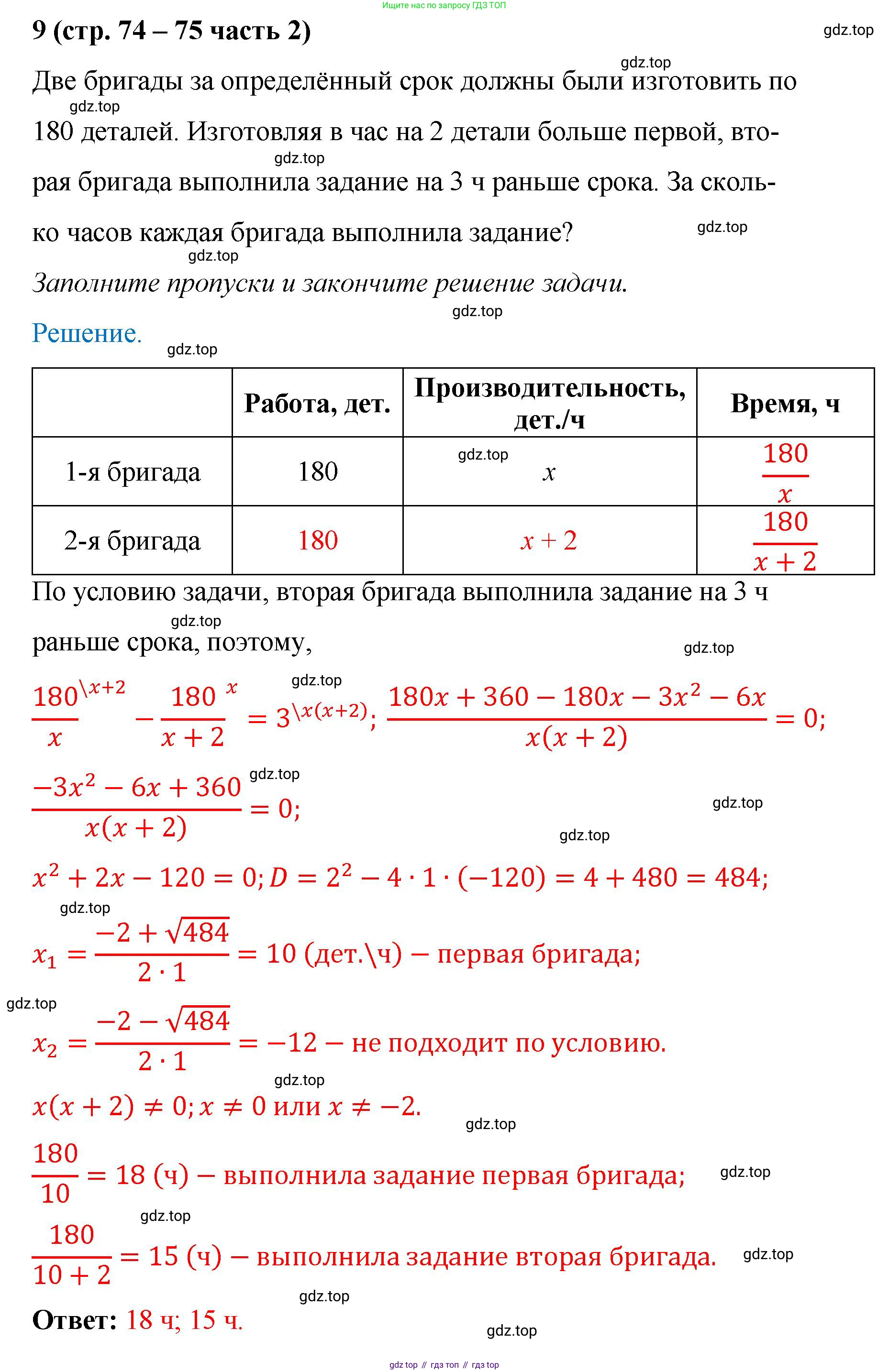 ГДЗ Алгебра, 9 класс рабочая тетрадь, авторы: Крайнева Лариса Борисовна, Миндюк Нора Григорьевна, Шлыкова Инга Соломоновна, издательство Просвещение, Москва, 2024, белого цвета, Часть 2, страница 74, номер 9, Решение