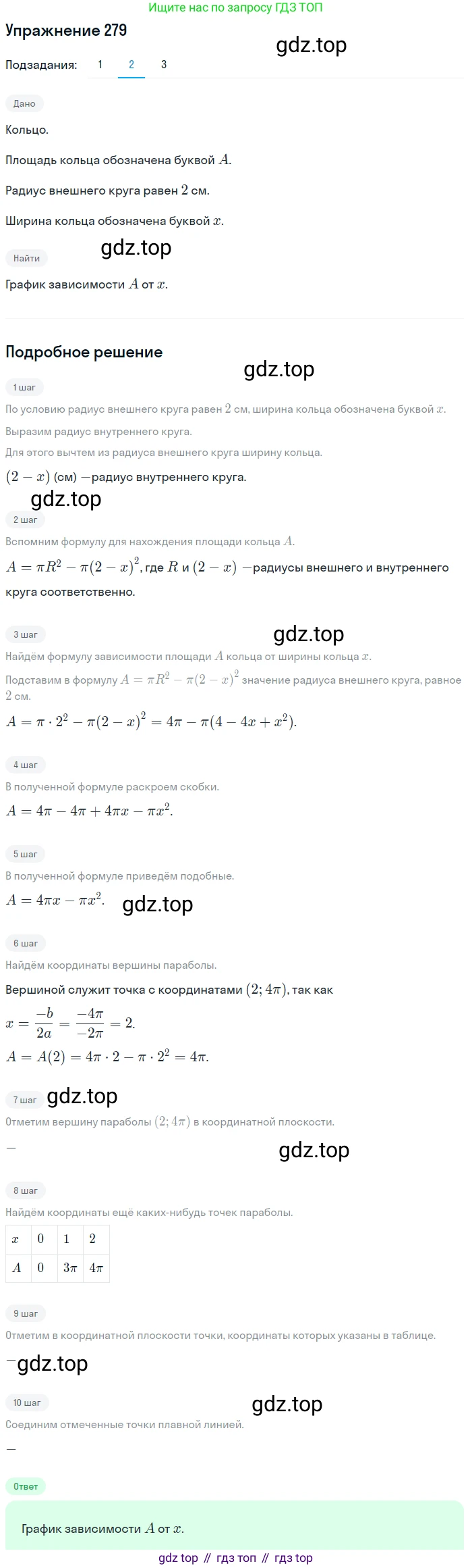 Алгебра, 9 класс Учебник, авторы: Дорофеев Георгий Владимирович, Суворова Светлана Борисовна, Бунимович Евгений Абрамович, Кузнецова Людмила Викторовна, Минаева Светлана Станиславовна, Рослова Лариса Олеговна, издательство Просвещение, Москва, 2019, белого цвета, страница 112, номер 279, Решение 1 (продолжение 3)