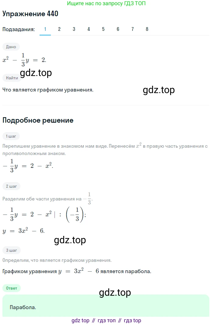 Алгебра, 9 класс Учебник, авторы: Дорофеев Георгий Владимирович, Суворова Светлана Борисовна, Бунимович Евгений Абрамович, Кузнецова Людмила Викторовна, Минаева Светлана Станиславовна, Рослова Лариса Олеговна, издательство Просвещение, Москва, 2019, белого цвета, страница 182, номер 440, Решение 1